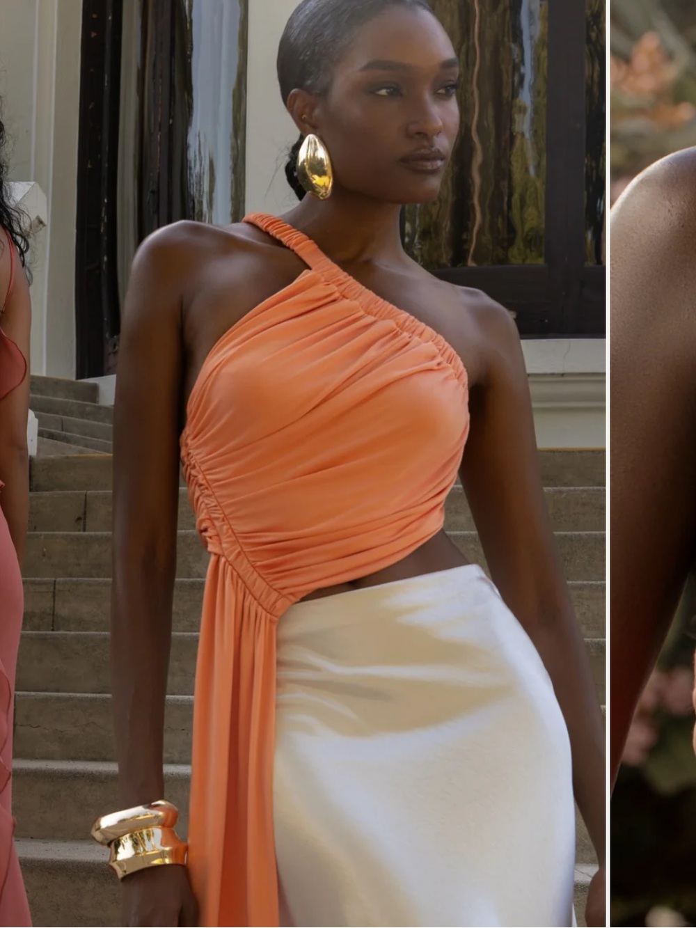 One-Shoulder Orange Asymmetric Draped top
Jluxlabel